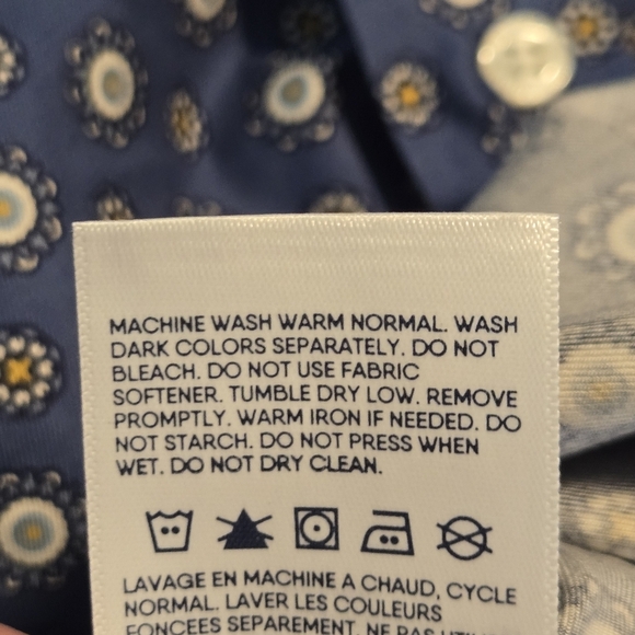 Lands End Traditional Fit No Iron Twill Mens Geo Print Button Shirt 15 - 15 1/2 - Picture 11 of 15